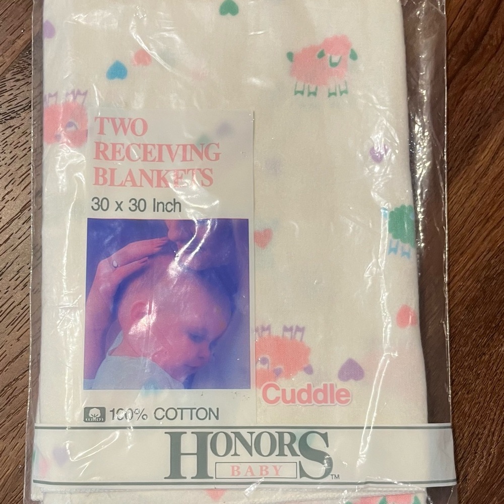 Vintage 2 Pack Baby Receiving Blankets Honors New In Package made In USA Cotton